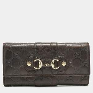 Gucci Dark Brown Guccissima Leather Horsebit Flap Continental Wallet