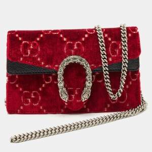 Gucci Red GG Velvet and Patent Leather Super Mini Dionysus Bag