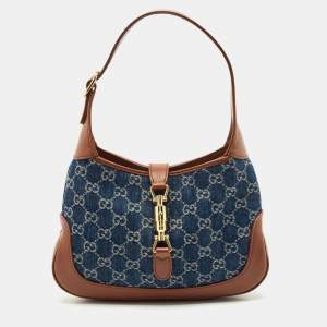 Gucci Blue/Brown GG Denim and Leather Jackie 1961 Shoulder Bag