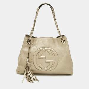 Gucci Pale Gold Leather Medium Soho Chain Shoulder Bag