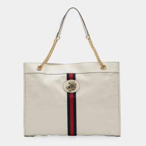 Gucci White Large Web Leather Rajah Tote