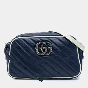 Gucci Navy Blue Small GG Marmont Leather Torchon Crossbody