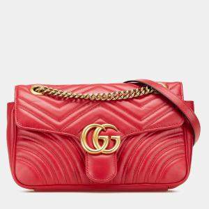 Gucci Red Small GG Marmont Matelasse Leather Flap Crossbody