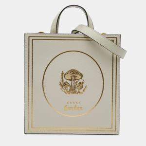 Gucci Beige Garden Calfskin Mushrooms Vertical Shopping Tote