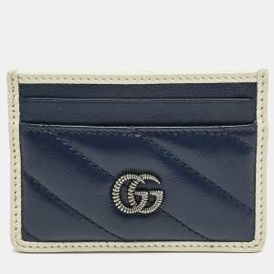 Gucci Blue/White Diagonal Quilt Leather GG Torchon Marmont Card Holder