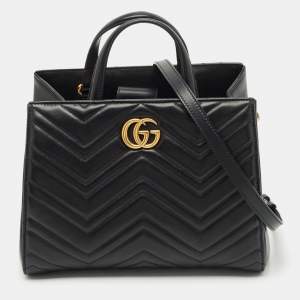 Gucci Black Matelasse Leather Small GG Marmont Tote