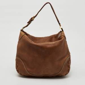 Gucci Brown Grained Leather Charlotte Whipstitch Hobo
