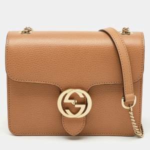 Gucci Beige Leather Dollar Interlocking G Flap Crossbody Bag