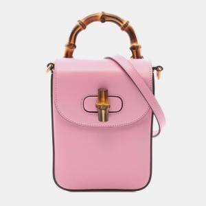 Gucci Pink Mini Calfskin Bamboo Top Handle Bag