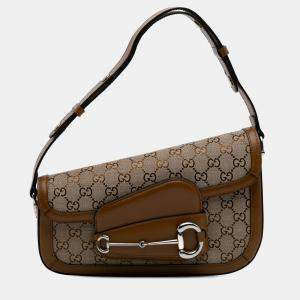 Gucci Brown GG Canvas Asymmetric Horsebit 1955 Shoulder Bag
