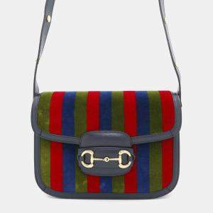 Gucci Multicolor Velour Leather Horsebit 1955 Shoulder Bag