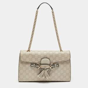 Gucci Off White Guccissima Leather Medium Emily Chain Shoulder Bag