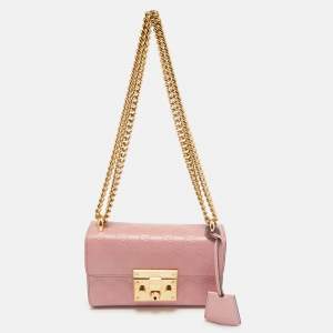 Gucci Pink Guccissima Leather Small Padlock Shoulder Bag