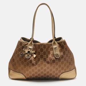 Gucci Bronze/Gold GG Fabric and Leather Princy Tote 