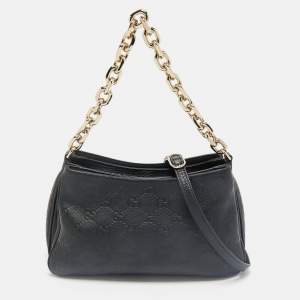 Gucci Black Guccissima Leather Emblem Chain Shoulder Bag