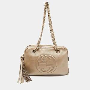 Gucci Metallic Beige Leather Medium Soho Chain Shoulder Bag