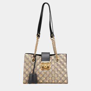 Gucci Brown Small GG Supreme Bee Padlock Tote