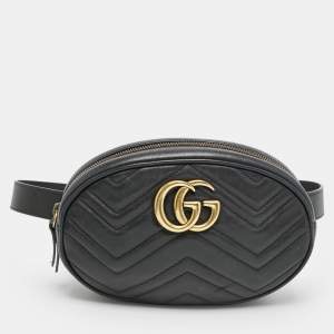 Gucci Black Matelassé Leather GG Marmont Belt Bag