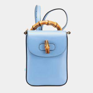 Gucci Blue Mini Calfskin Bamboo Top Handle Bag