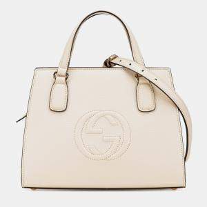 Gucci White Medium Dollar Calf Soho Satchel