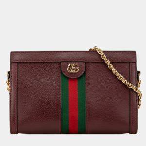 Gucci Burgundy Small Calfskin Ophidia Chain Crossbody Bag
