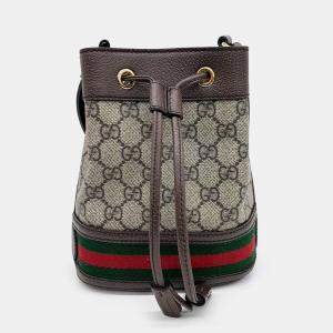 Gucci Brown Canvas and Leather Ophidia Mini Bucket Bag