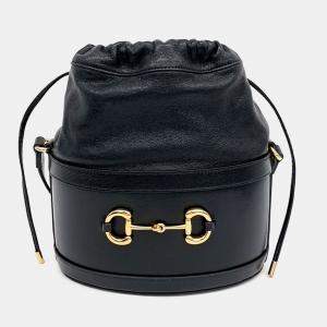 Gucci Black Leather 1955 Horsebit Bucket Bag