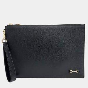 Gucci Black Leather Horsebit Clutch