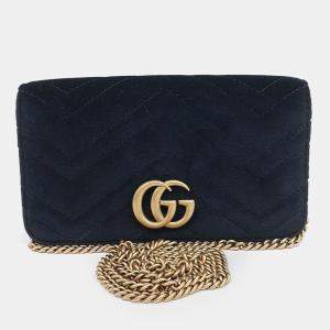 Gucci Black Velvet Marmont Velvet Mini Crossbody Bag