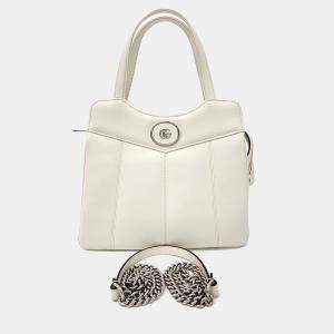 Gucci White Leather Petite GG Small Tote and Shoulder Bag