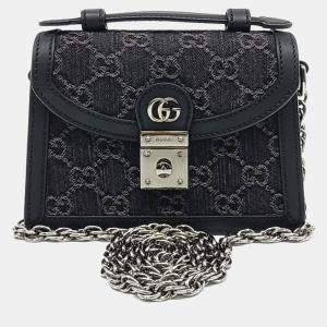 Gucci Black Denim and Leather Ophidia GG Mini Shoulder Bag