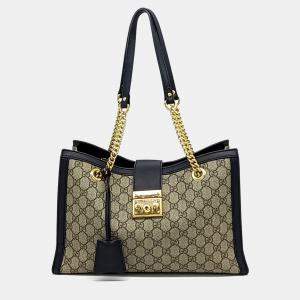 Gucci Beige/Black Canvas and Leather Padlock Shoulder Bag