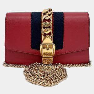 Gucci Red Leather Sylvie Mini Crossbody Bag
