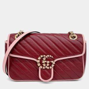 Gucci Pink/Red Matrasse Leather Marmont Shoulder Bag