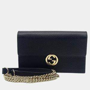 Gucci Black Leather Interlocking Chain Crossbody Bag