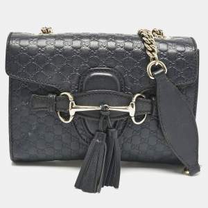 Gucci Navy Blue MIcroguccissima Leather Mini Emily Crossbody Bag