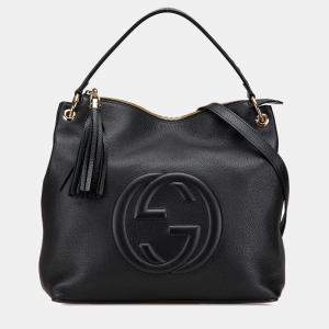 Gucci Black Large Pebbled Calfskin Soho Convertible Hobo