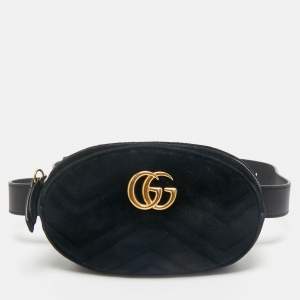 Gucci Black Matelassé Velvet Mini GG Marmont Belt Bag