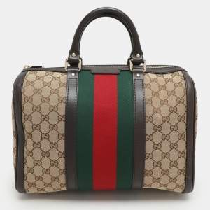 Gucci Beige/Brown GG Canvas and Leather Medium Vintage Web Boston Bag