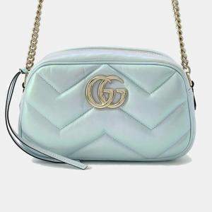Gucci Blue Aurora Leather GG Marmont Small Shoulder Bag