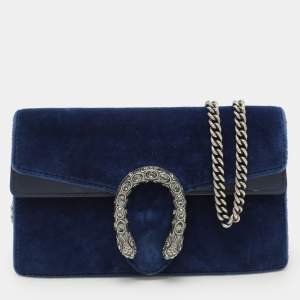 Gucci Blue Velvet and Leather Super Mini Dionysus Chain Bag