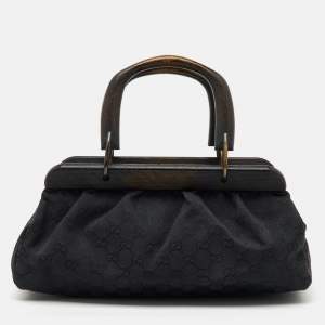 Gucci Black GG Canvas Wood Handle Frame Bag
