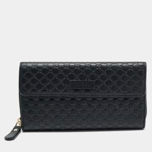 Gucci Black Mirco Guccissima Leather Flap Continental Wallet