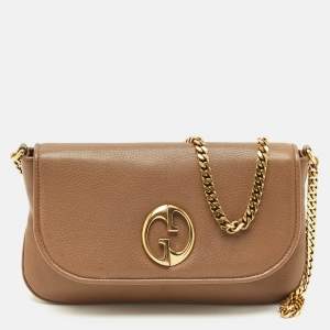 Gucci Brown Leather Medium 1973 Chain Shoulder Bag