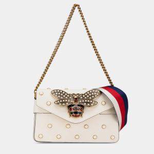 Gucci White Mini Queen Margaret Broadway Leather Satchel