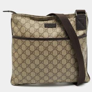 Gucci Beige/Brown GG Supreme Canvas and Leather Flat Messenger Bag