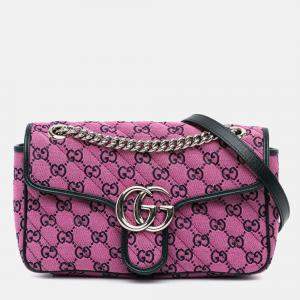 Gucci Black Pink Small GG Marmont Matelasse Canvas Flap Crossbody