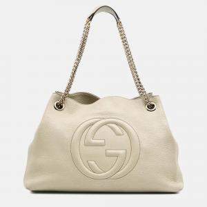 Gucci White Medium Leather Soho Chain Tote