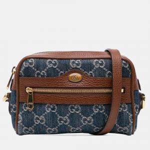 Gucci Blue Brown Mini GG Denim Ophidia Crossbody