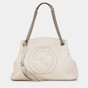 Gucci Medium Soho Chain White Leather Tote